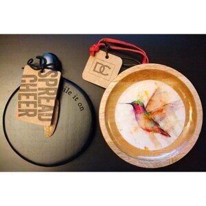 DEMDACO Set - Wood Hummingbird Christmas Hanging Ornament & Mini Serving Board